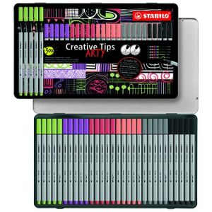 Rotulador Fibra Stabilo Creative Tips Arty Line Caja Metal De 30"(Puntas De 0.2, 0.4, 0.7, 1.0, Pincel: 26, 34, 46, 47, 60, 95)