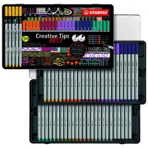 Rotulador Fibra Stabilo Creative Tips Arty Line Caja Metal De 50"(Puntas De 0.2, 0.4, 0.7, 1.0, Pincel: 19, 22, 30, 37, 44, 46, 51, 60, 89, 95)