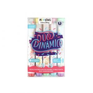 Marcador Fluor Mooving Duo Doble Punta Estuche De 5