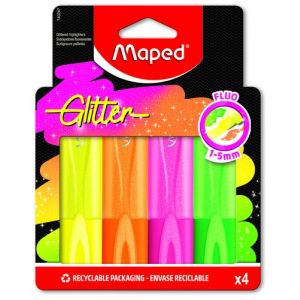 Marcador Fluor Maped Neon Glitter Pack De 4