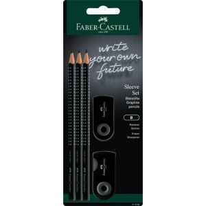 Lapiz De Grafito Faber-Castell Grip - B Set Sleeve"(3 Lapices Grip B + 1 Afila Sleeve + 1 Goma Sleeve)