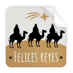 Etiquetas Regalo Adh. Rollo  250 Uds. Cuadradas 40X40 Navidad "Felices Reyes"