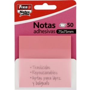 Notas Adhesivas Fixo Notes Traslucidas 50H 75X75 Rosa Pastel