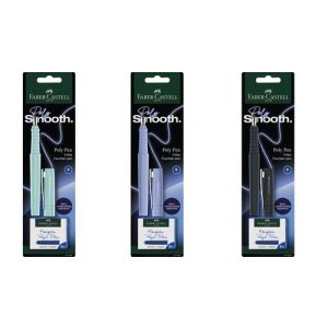 Pluma Faber-Castell Poly Pen Trazo Ancho (B) + 6 Cartuchos Azul Blister Col. Surt.