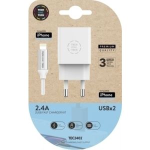 CARGADOR TECHONE DOBLE + CABLE USB-LIGHT