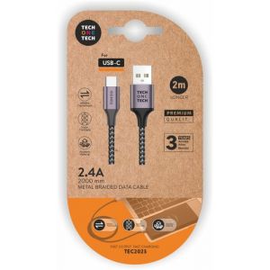 Cable Tech-One-Tech Usb-Usb-C Alto Rendimiento 2,4A Gris 2 M.