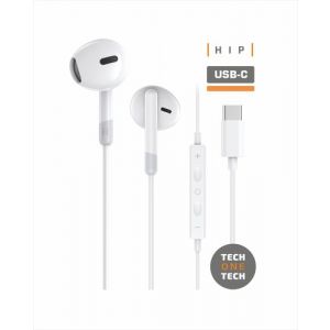 AURICULARES TECH-ONE-TECH EARTECH DE BOTON CON CONECTOR USB-C MICROFONO INTEGRADO BLANCO