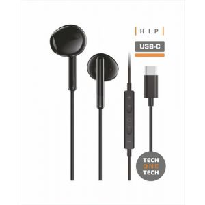 AURICULARES TECH-ONE-TECH EARTECH DE BOTON CON CONECTOR USB-C MICROFONO INTEGRADO NEGRO
