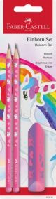 Lapiz De Grafito Faber-Castell Hb Unicornio Rosa Blister De 2 + Goma