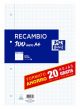 Recambio Oxford School A4 100H (80+20) 90Gr 4 Taladros Cuadric.4X4 C/Margen Azul